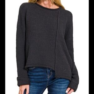 NEW Zenana Asymmetrical Hem Sweater - Black